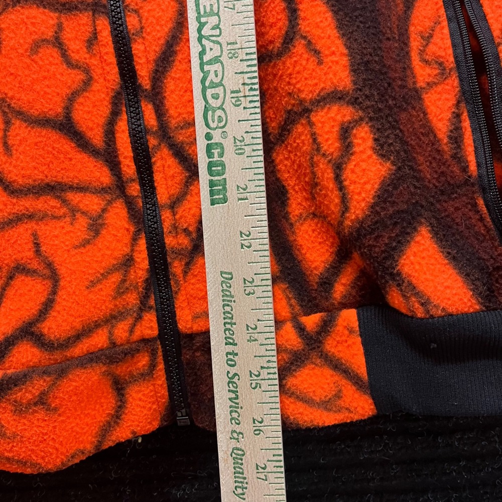 Cabelas Blaze Orange Camo Fleece Hoodie Mens Large Made in USA Full Zip Hunting - Picture 7 of 7